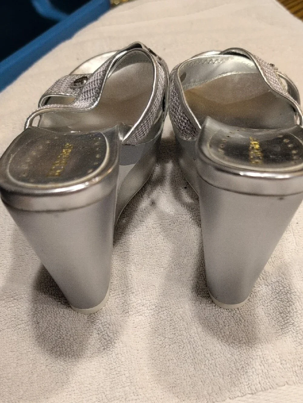 BCBGirls Metallic Silver Platform Wedge Sandals